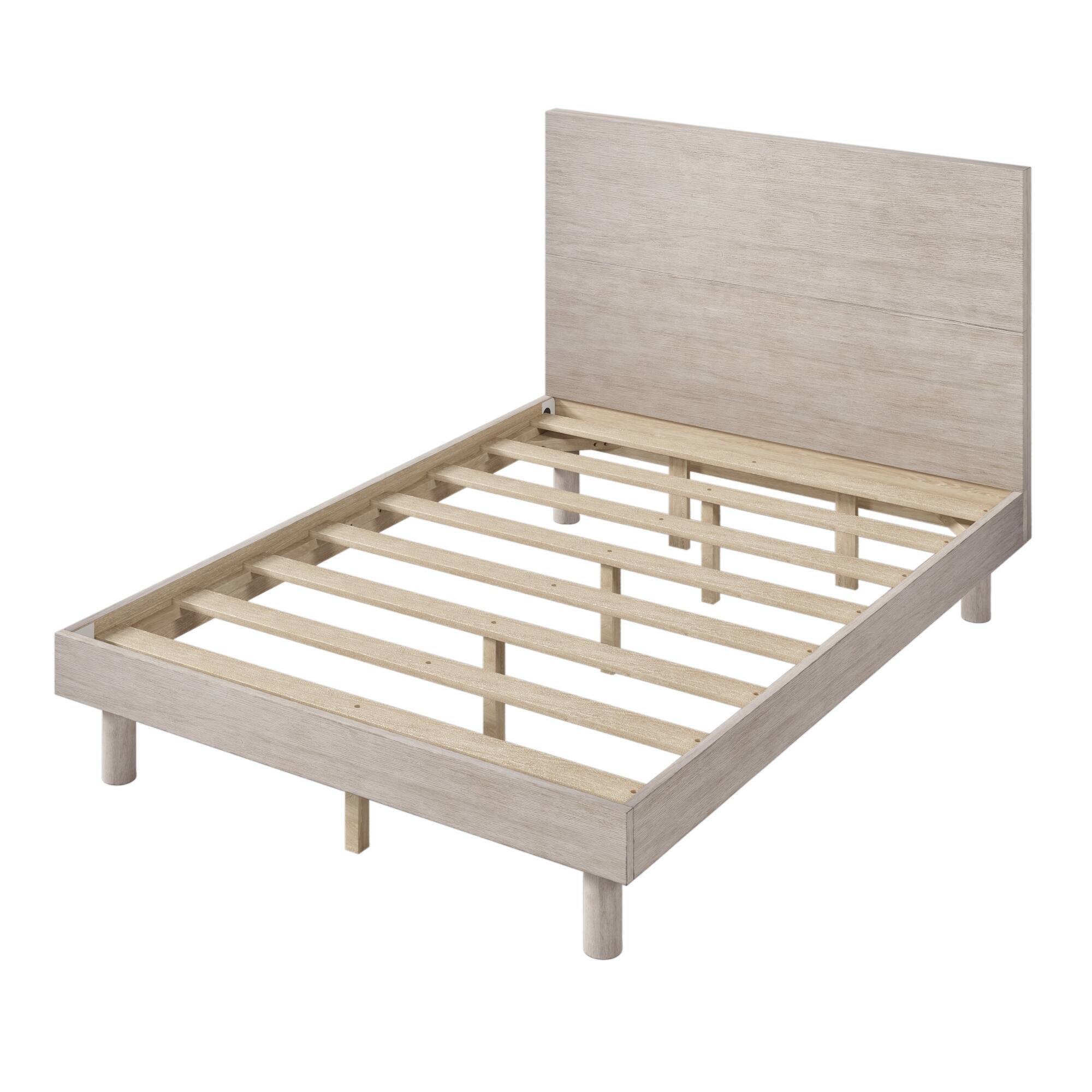 Modern Concise Style Solid Wood Grain Platform Bed Frame, Full, Stone