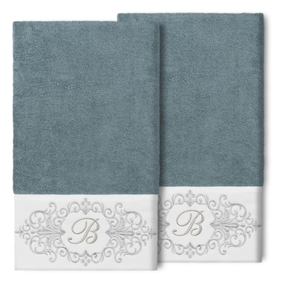 Authentic Hotel and Spa 100% Turkish Cotton Monica 2PC Embellished Bath Towel Set