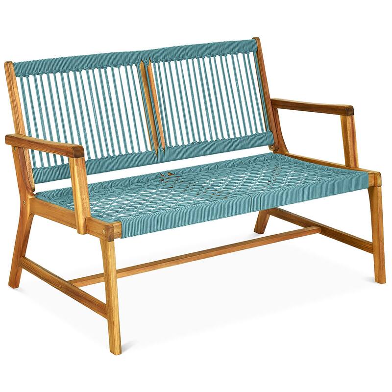 Outdoor Wood Bench 2-Person Patio Bench Loveseat Chair - Turquoise