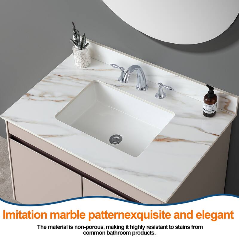 White Marble Rectangular Bathroom Vanity Top Undermount Sink with Backsplash - 37*L x 22" W x 4" H