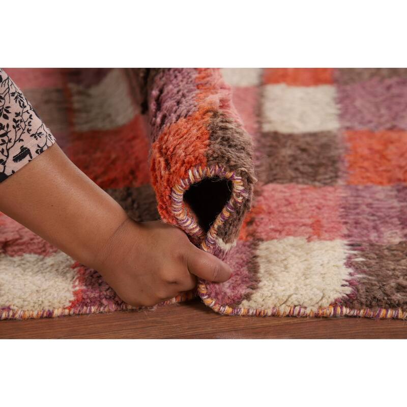 All-Over Checkered Moroccan Oriental Area Rug Handmade Wool Carpet - 5'1" x 6'6"