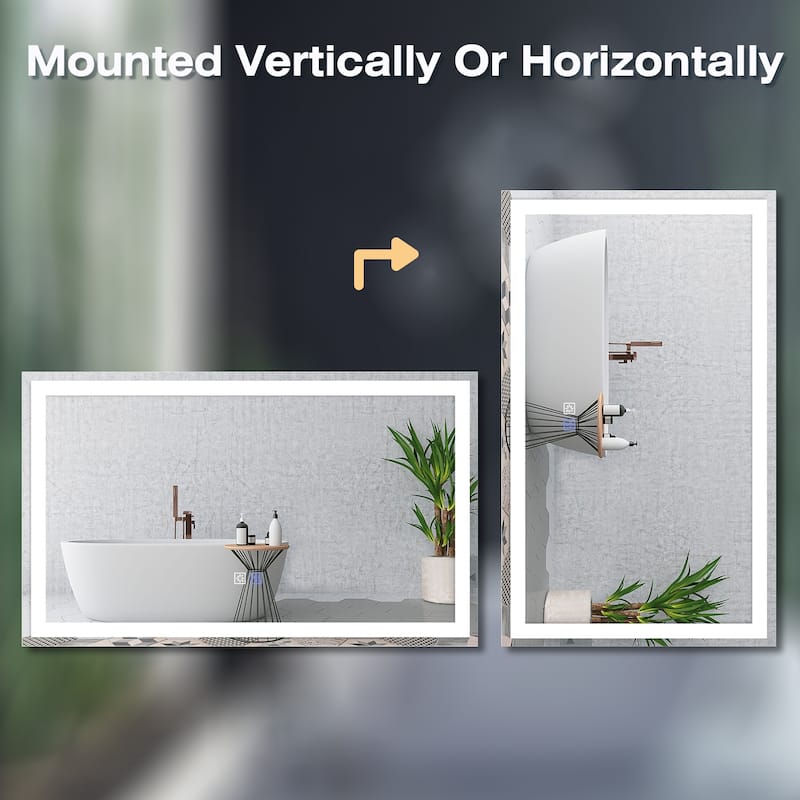 Wall Mounted Bathroom Rectangle Front And Back light LED Mirror With Anti Fog And Dimmable