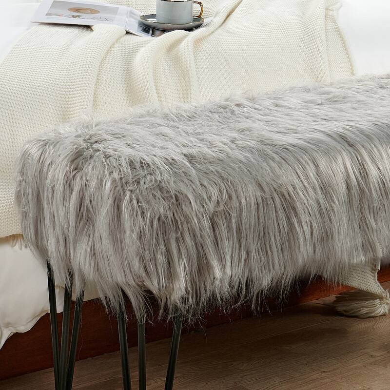 Home Soft Things Mongolian Fauxfur Ottoman 46"x16"x22" with Table Legs