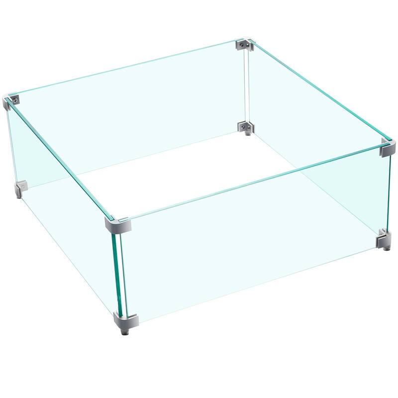 Clear Tempered Glass Fire Pit Guard with Alloy Brackets - 14" L x 14" W x 6" H