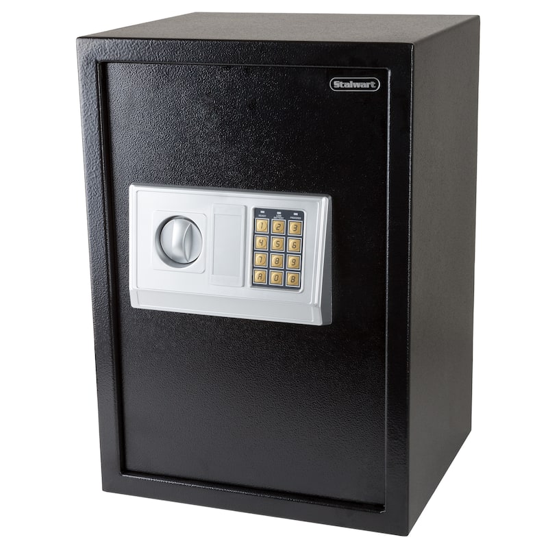 Electronic Combination Safe - Large Steel Strongbox with Keypad, Manual Override Key - Protect Money, Jewelry, More by Stalwart - Black 14" x 12" x 20"