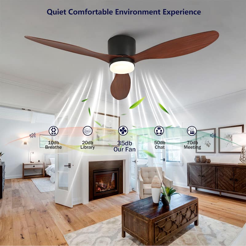 52-inch Ceiling Fan with Light, Ultra-Slim Flush-Mount Design, 3 ABS Plastic Blades, Remote Control Included