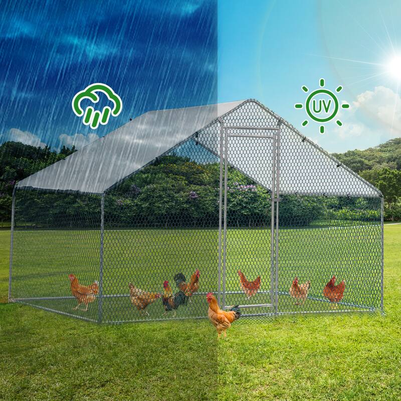 Large 6.5 x 10 ft Metal Chicken Coop, Waterproof Cage for Backyard