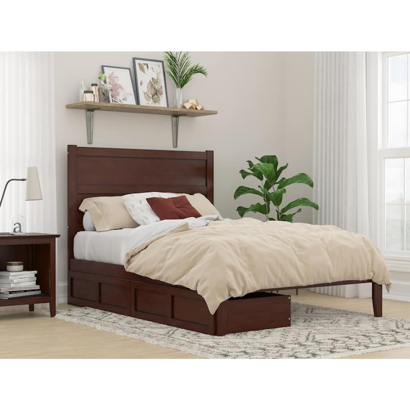 Full Size Bed with Drawers - Modern Walnut Platform Bed Frame - Storage Bed, Easy Assembly