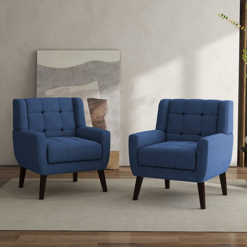Tufted Wingback Accent Chairs Linen/Faux Leather/Velvet Armchairs Set of 2