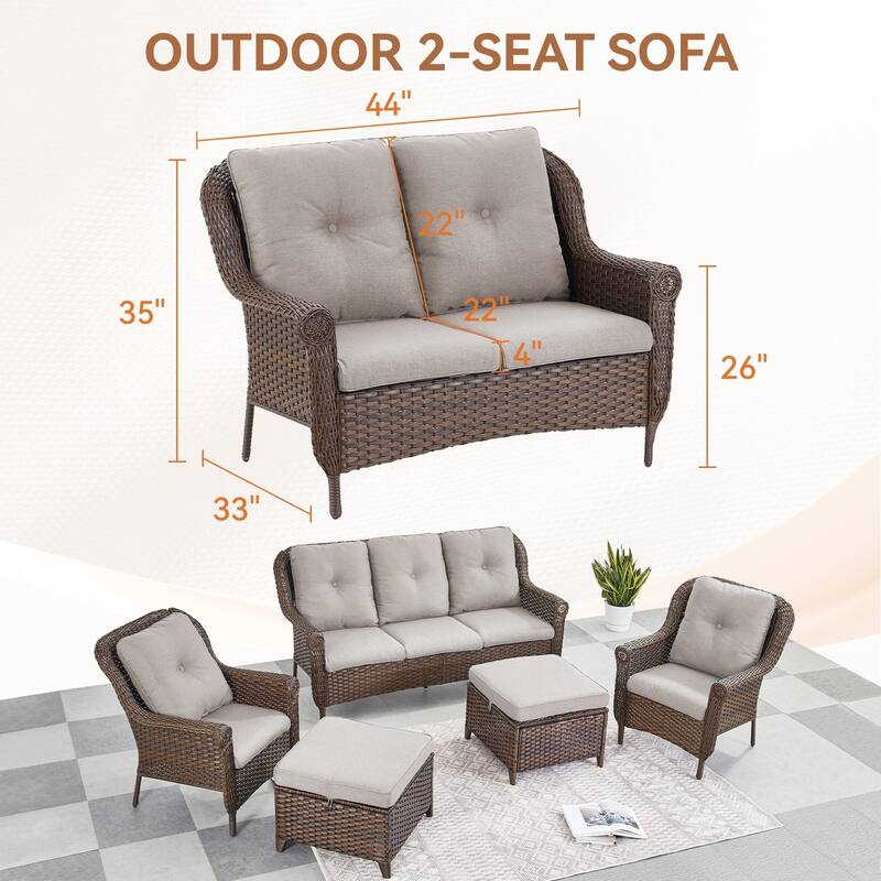2-Seat Patio Sofa PE Wicker Couch Sofa