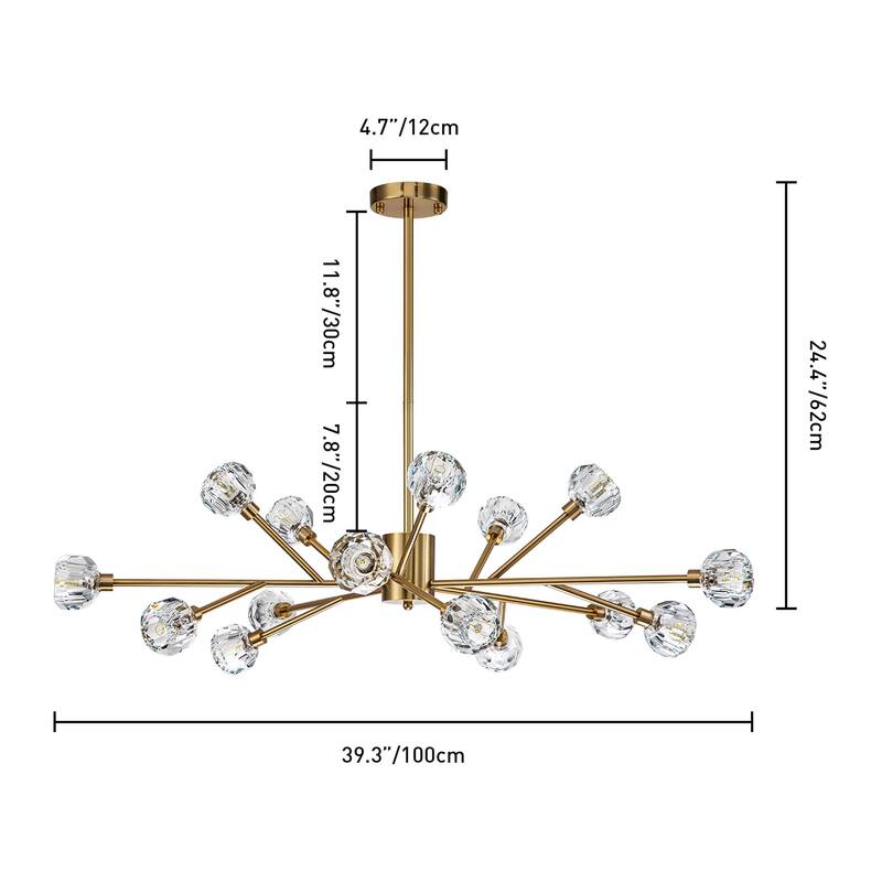 9/15/18-Light Modern Glam Gold Large Sputnik Cluster Crystal Globe Chandelier with Crystal Globe Shade