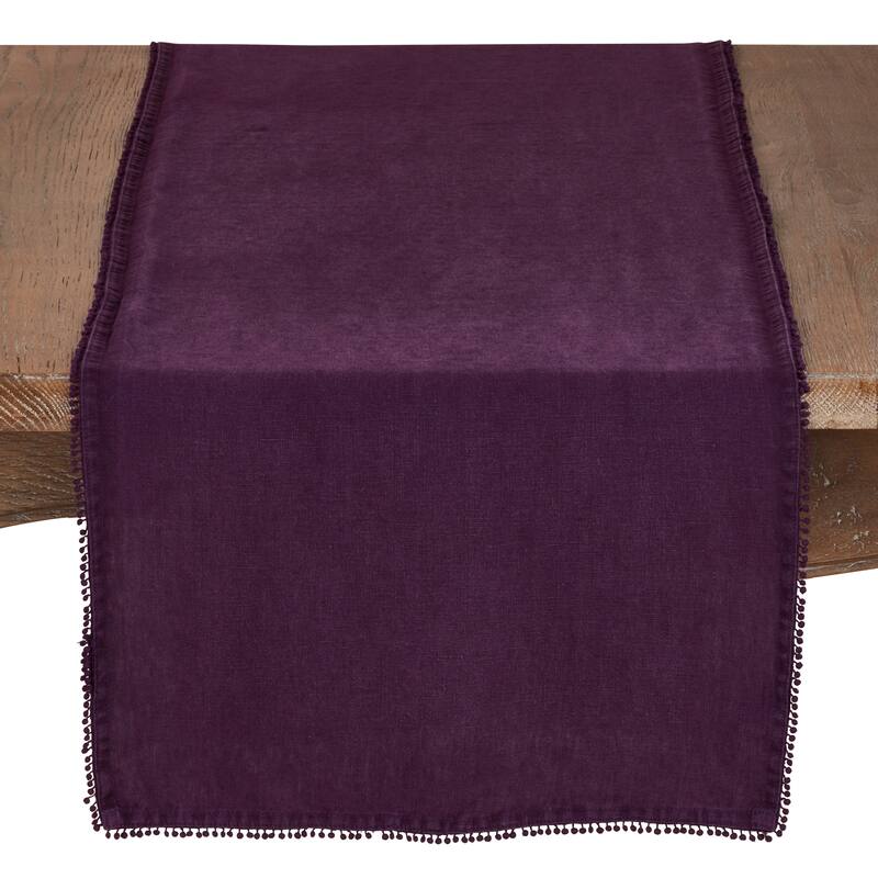 Table Runner With Pom Pom Design - Purple