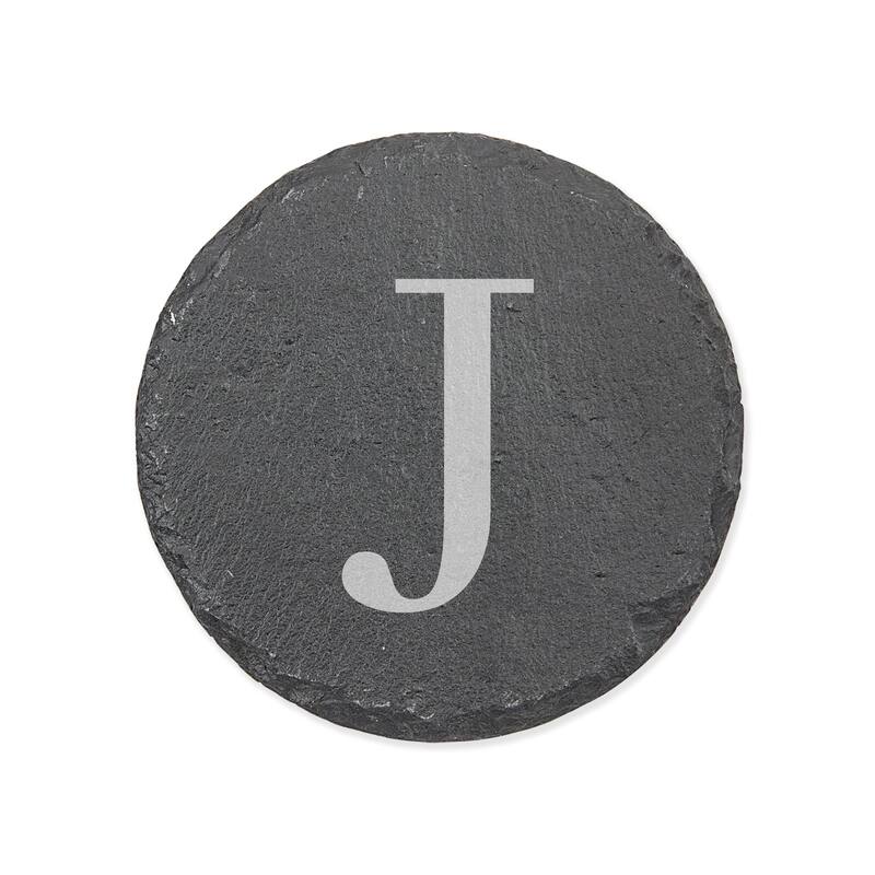 Personalized Letter Round Slate Coaster - 1 piece - J - Slate
