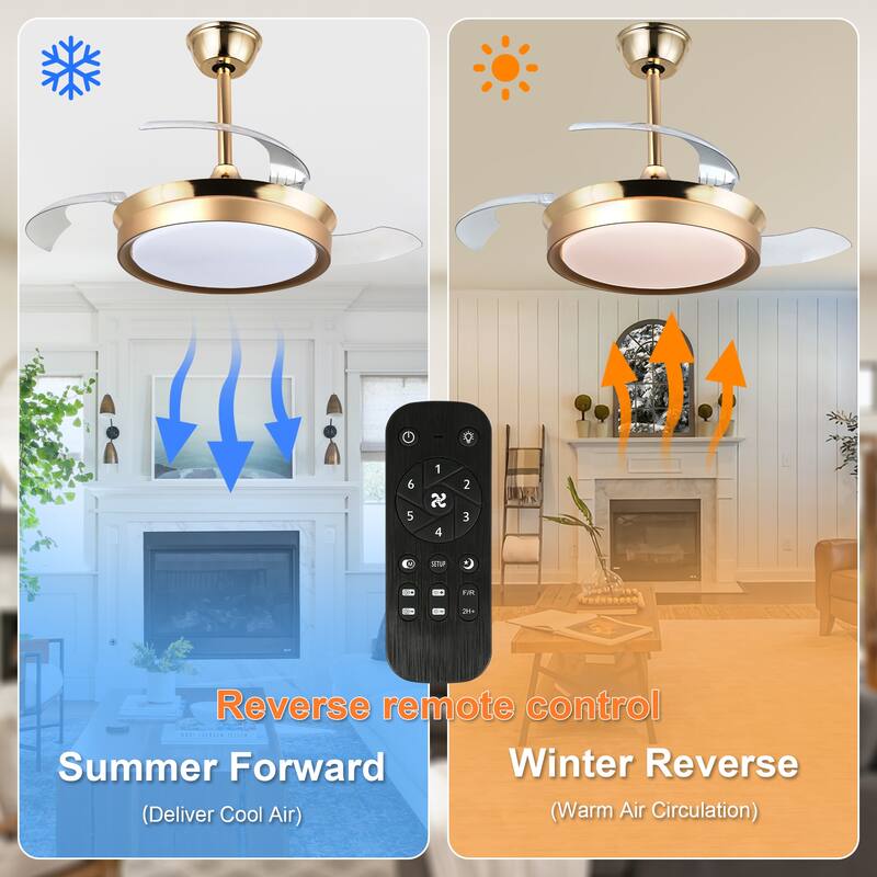 Cusp Barn 36 Inch Retractable Ceiling Fan with Lights, Modern 6 Speeds Silent DC Motor Fandelier Ceiling Fan for Bedroom