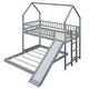 preview thumbnail 6 of 11, Modern Twin Over Full House Roof Design Bunk Bed With Slide And Built-in Ladder,Full-Length Guardrail
