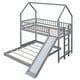 preview thumbnail 4 of 15, Twin Over Full Bunk Bed with Slide and Built-in Ladder, Wooden Floor House Shaped Bedframe w/Full-Length Guardrail & Roof