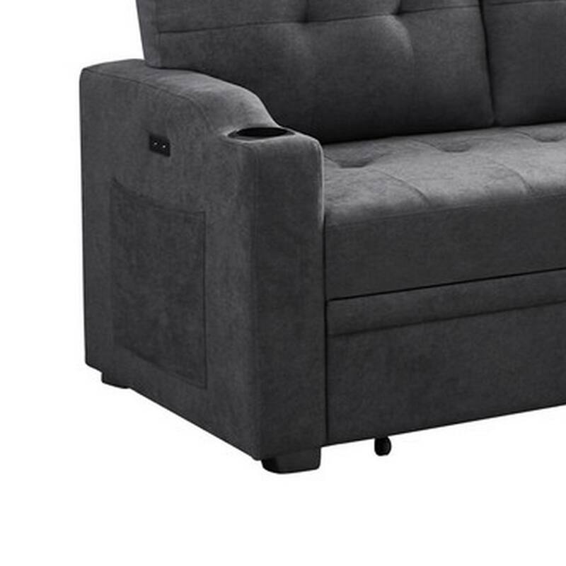 83 Inch L Shape Sectional Sleeper Sofa, Chaise Lounger, Dark Gray Fabric