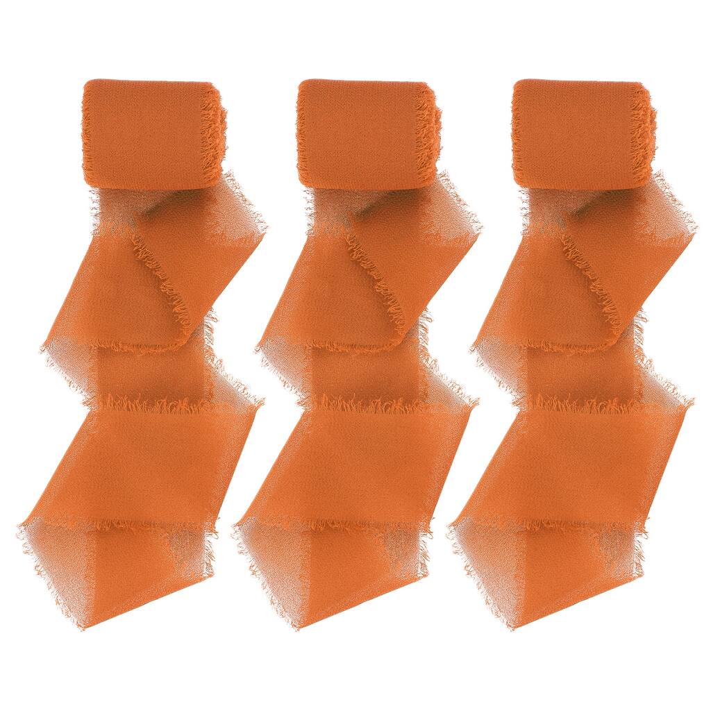 3 Roll 1.5"x7 Yd Handmade Fringe Chiffon Ribbon Frayed Silk Ribbon - 1.5"x7 Yd