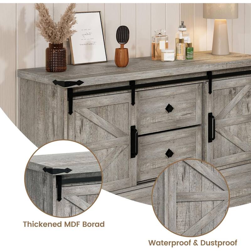 Farmhouse 4 Drawer Dresser for Bedroom 45" Wood Dressers with Sliding Barn Doors TV Stand