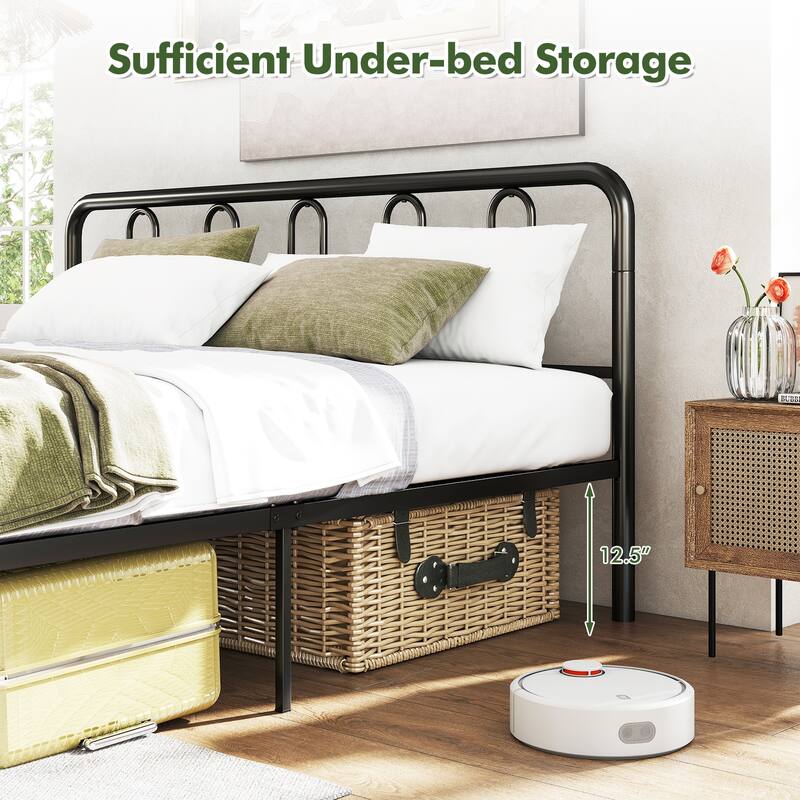 Gymax King Size Metal Bed Frame Headboard Footboard Platform Mattress