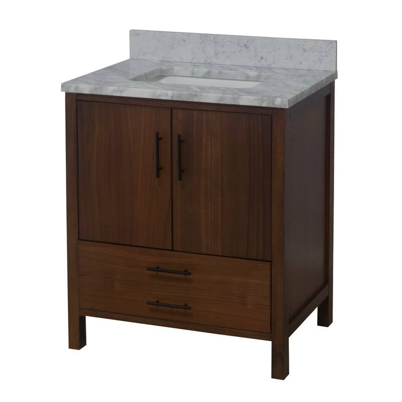 KitchenBathCollection California 30" Bathroom Vanity with Carrara Marble Top