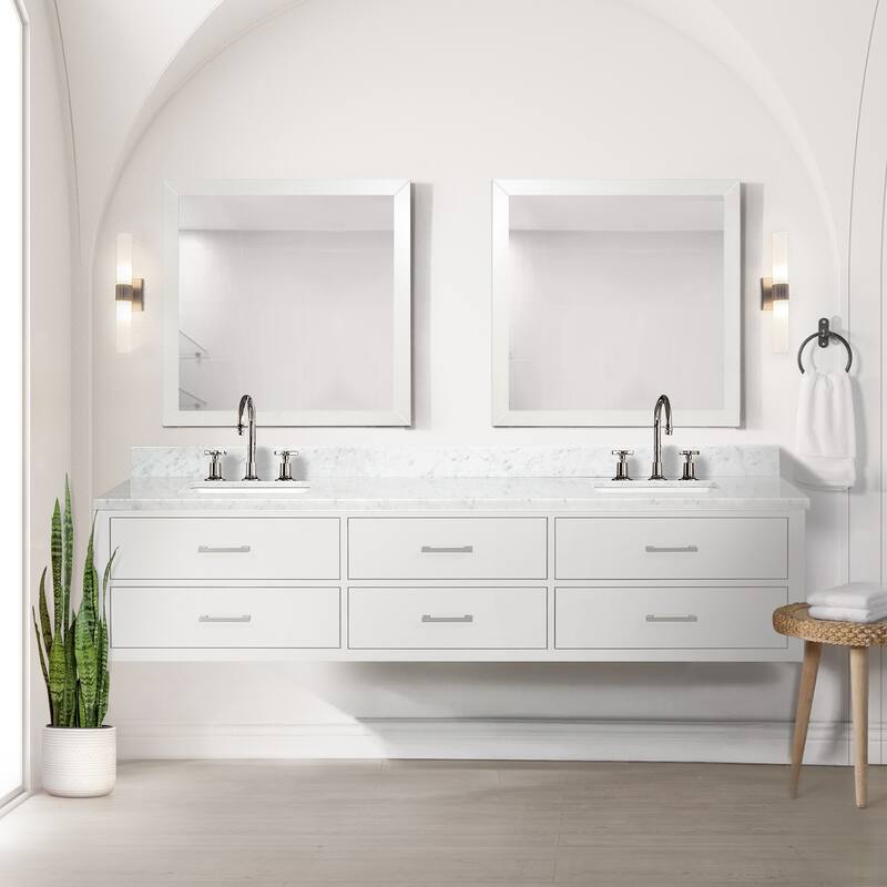 Lexora Castor Double Bath Vanity, Carrara Marble Top, and Mirrors