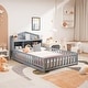 preview thumbnail 1 of 39, Full-Size Montessori Floor Bed with Bookcases & Blackboards, Solid Wood Design for Kids with Guardrails & Storage, Grey Grey