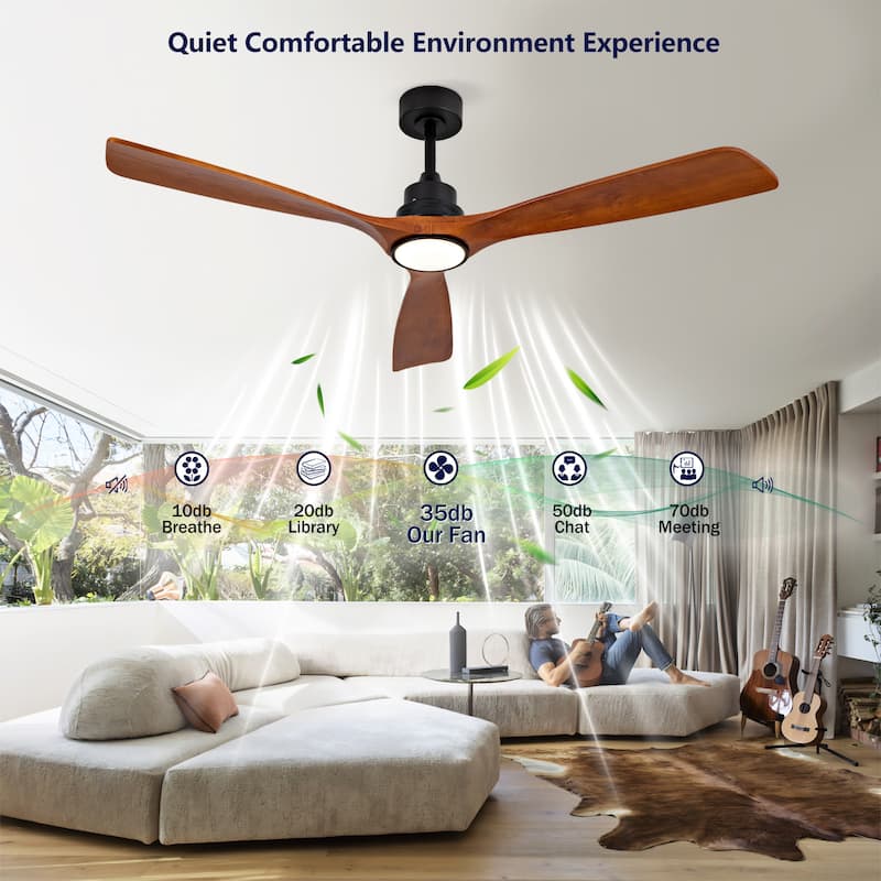 60" Ceiling Fan w/ 18W Led Light 3 Solid Wood Blades Remote Control Reversible DC Motor