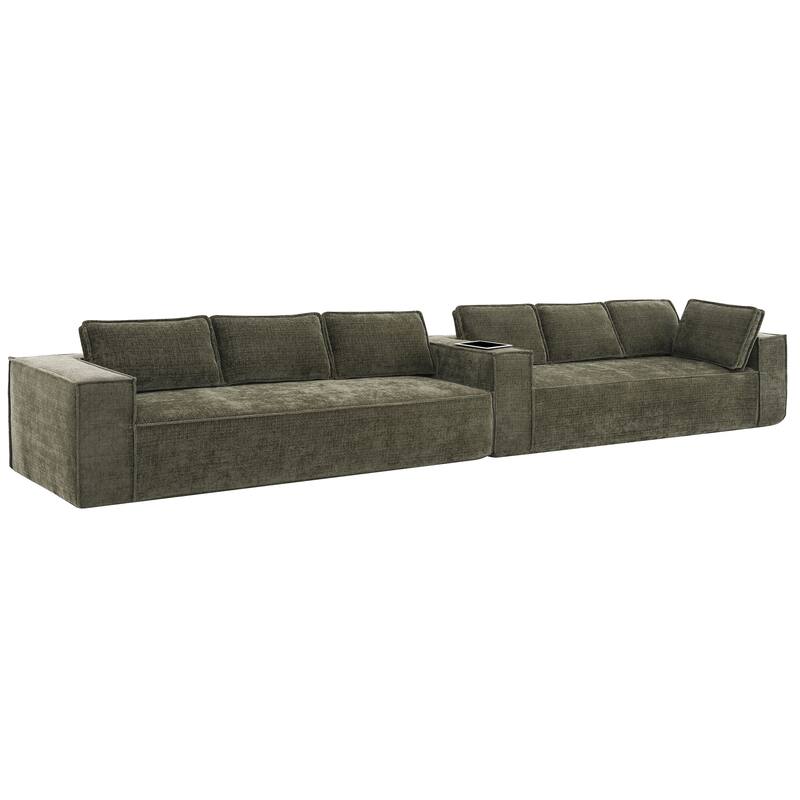129.5" Chenille Modular Sectional Sofa with Wrinkle-Resistant Fabric, 6-Seater L-Shaped Cloud Couch, No Assembly Required
