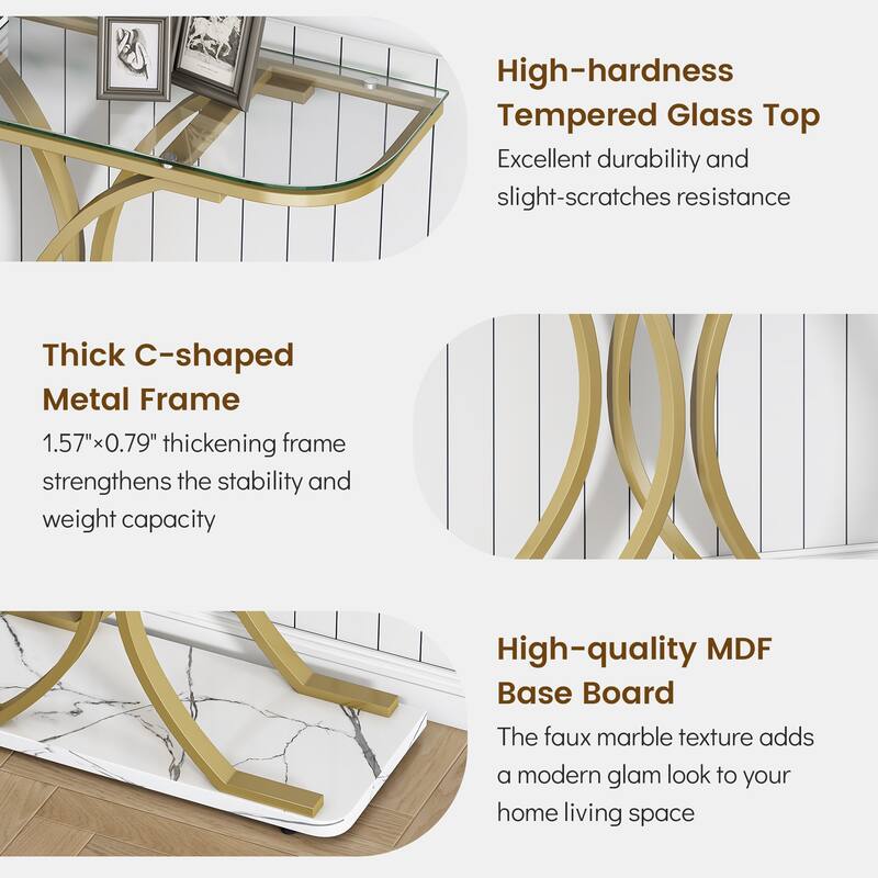 Myhozm 43.31 inches Glass Console Table with Geometric Base, Entrance Side Table for Hallway, Living Room