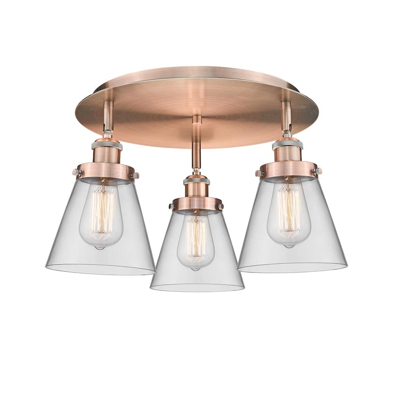 Innovations Lighting Cone - 3 Light 18" Flush Mount - Clear/Antique Copper