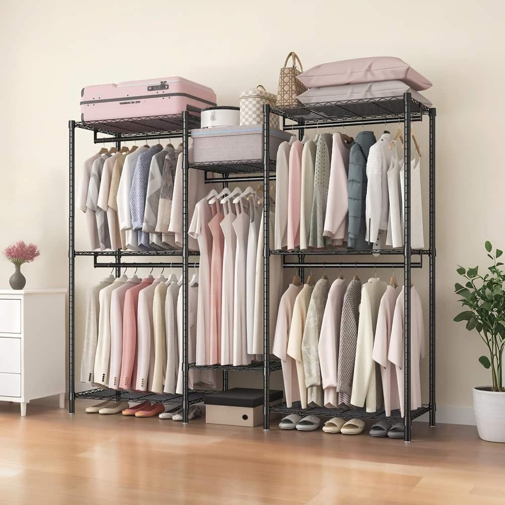 Heavy Duty Garment Rack，Clothes Rack with 8 Adjustable Wire Shelves and 5 Clothes Rails