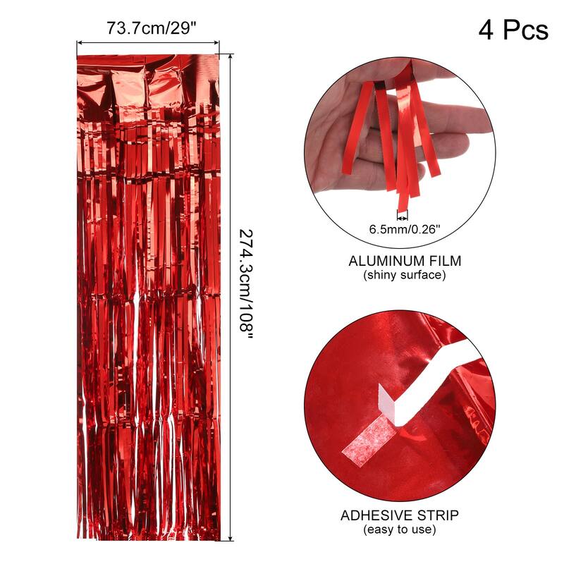 4 Pack 29x108 Inch Red Metallic Foil Fringe Tinsel Table Skirts - Red