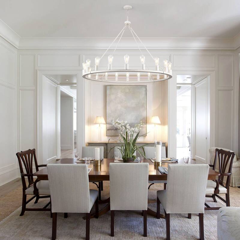 35.43-inch Round Wagon Wheel Chandelier, 12-light Adjustable Chandelier for Living Room Kitchen Island Dining Foyer