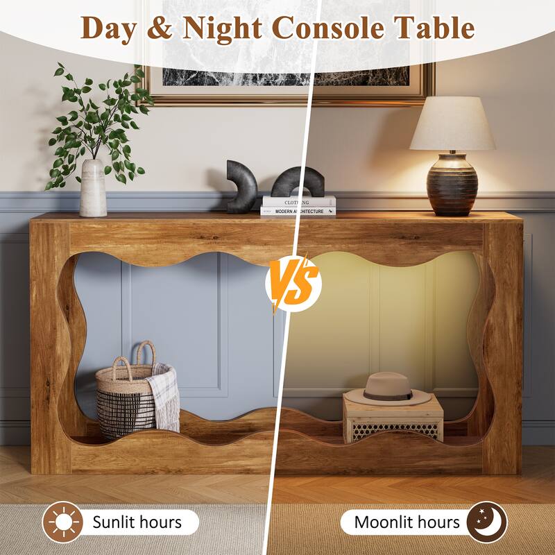 63-Inch Wooden Console Table with RGB & Curved Design, Entryway Table for Entryway Hallway
