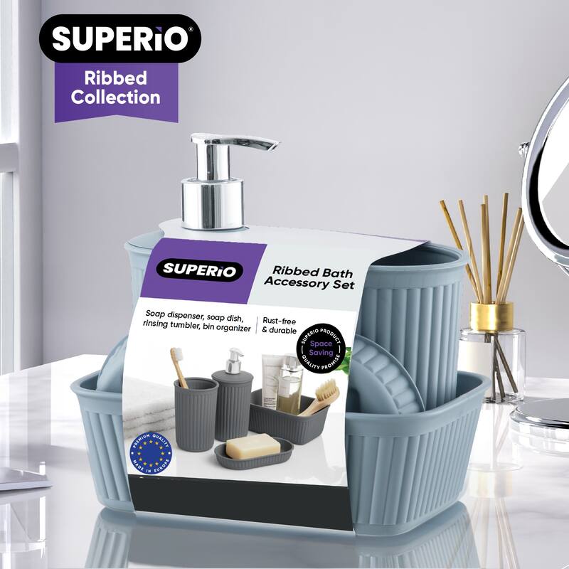 Superio Ribbed Bathroom Accessory Set, 4 pack - 6.34"W x 4.41"D x 6.54"H