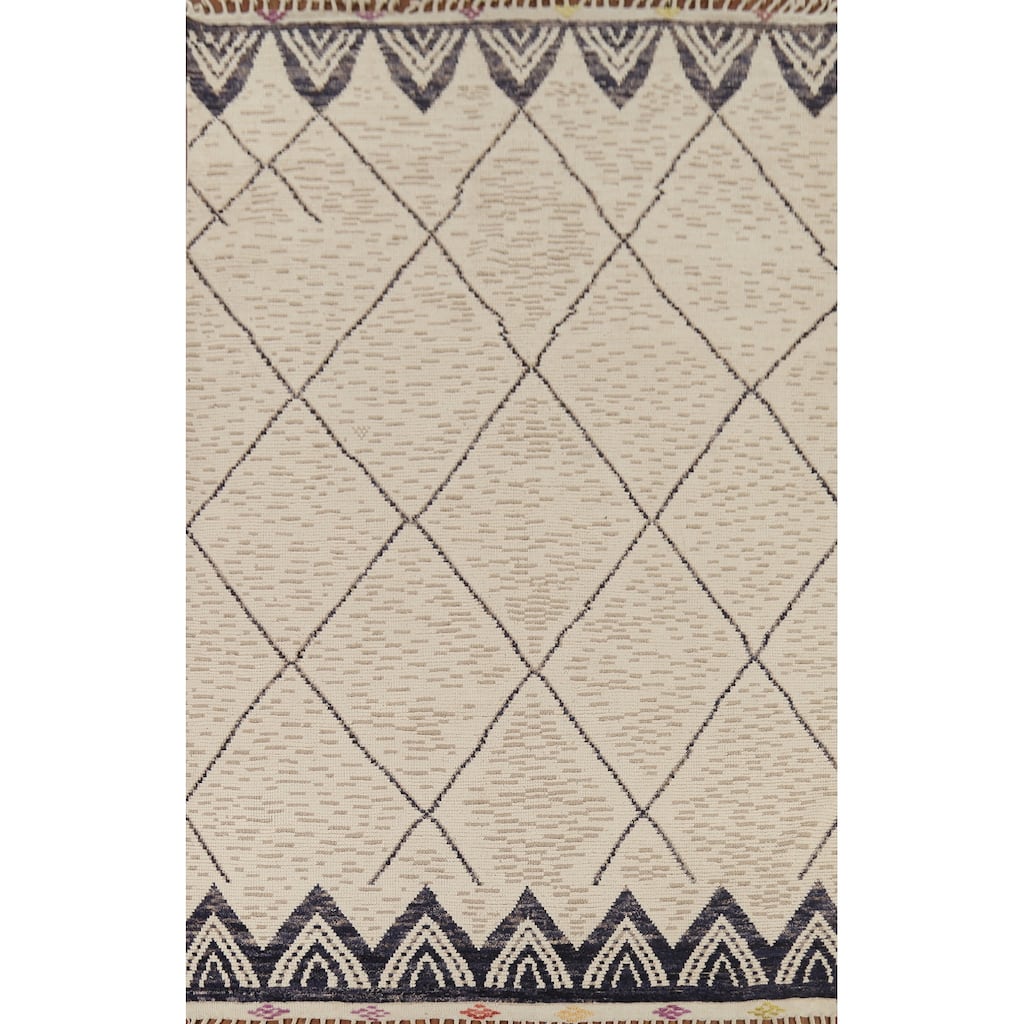 Trellis Moroccan Area Rug Hand-Knotted Wool Carpet - 6'11"x 10'9"