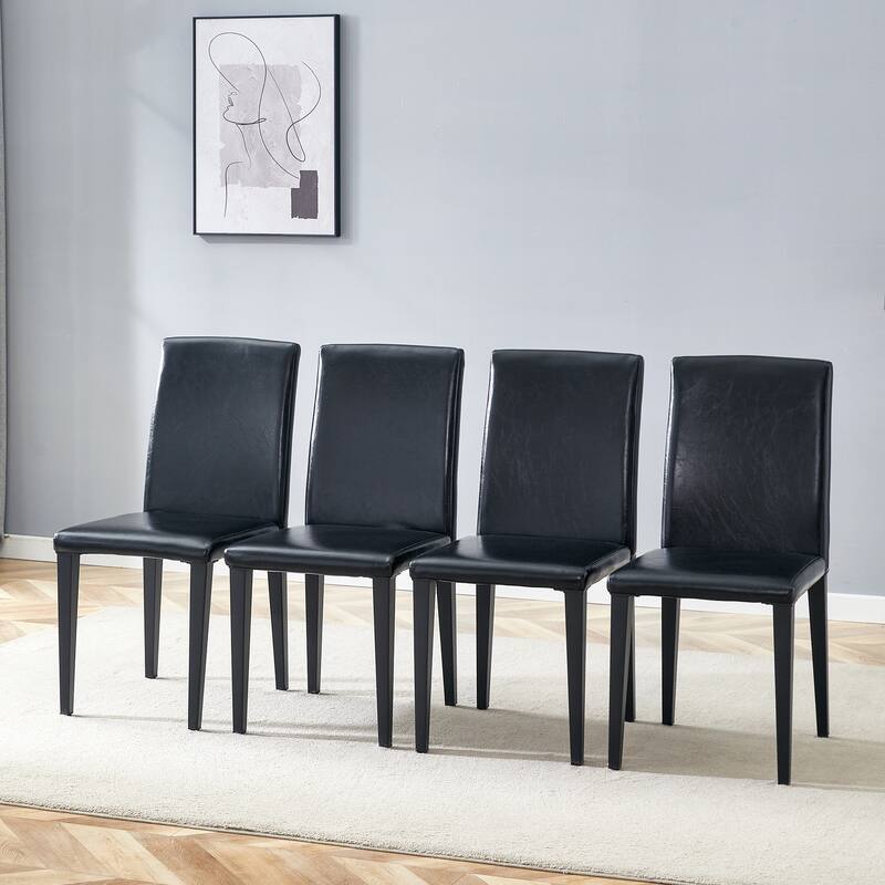 Roomfitters PU Dining Chairs with Black Legs, Simple and Comfortable Upholstered Set of 4 for Kitchen or Living - Black (Set of 4)