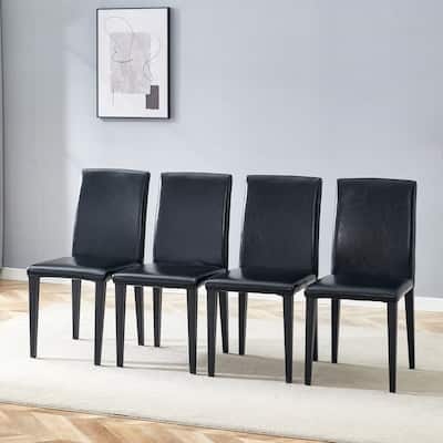 Roomfitters PU Dining Chairs with Black Legs, Simple and Comfortable Upholstered Set of 4 for Kitchen or Living
