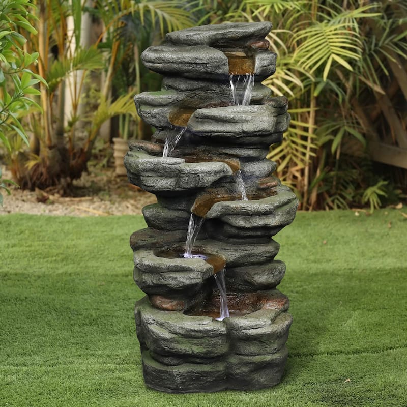 30.7'' Rock Water Fountain Outdoor Resin Fountain with Light