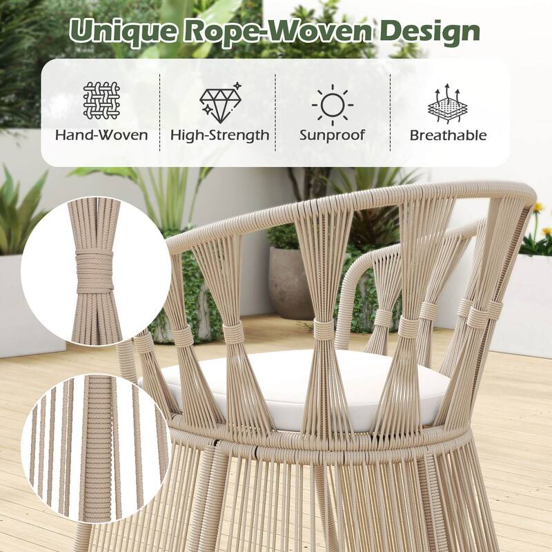 Costway 3 PCS Patio Leisure Chair Set Rope-Woven Armchairs & Table Set - See Details
