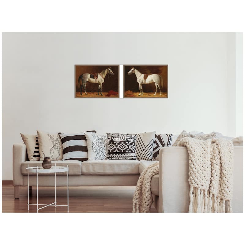Kate and Laurel Emil Volkers White Horses 2 Piece Framed Canvas Wall Art Set by Nostalgia Prints