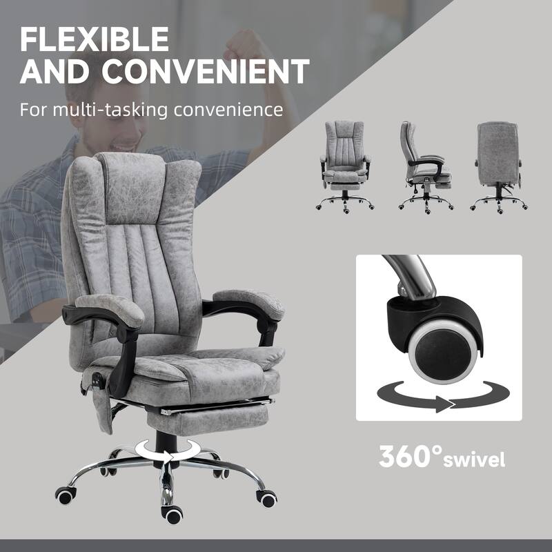 360-degree Swivel High Back Massage Office Recliner Chair: with Heat, Adjustable Height and Retractable Footrest