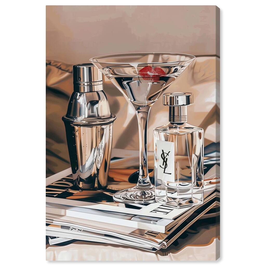 Martini Magazine Stack Canvas by Art Remedy, Gallery Wrapped