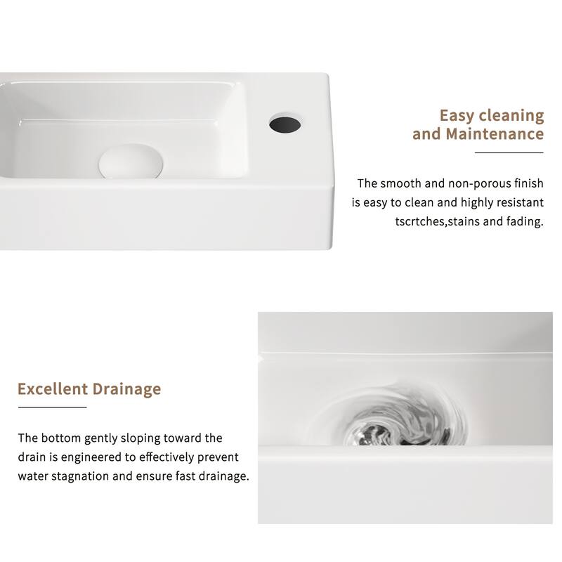 GDFStudio - Carter Wall-Mounted Ceramic Bathroom Sink with Faucet and Drain Set