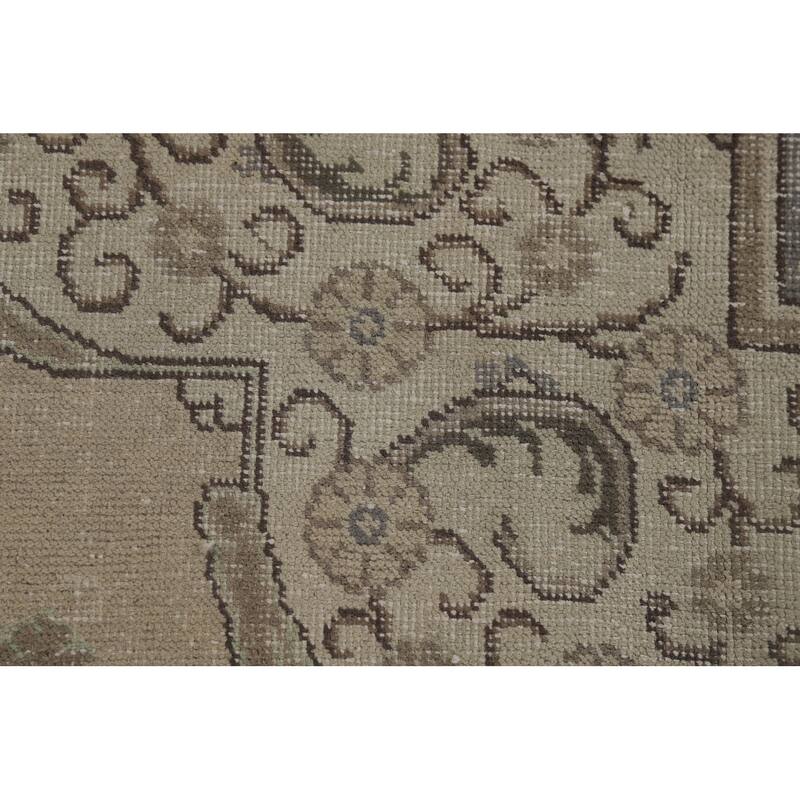 Distressed Tabriz Vintage Persian Rug Hand-Knotted Beige Wool Carpet - 9'6" x 12'8"