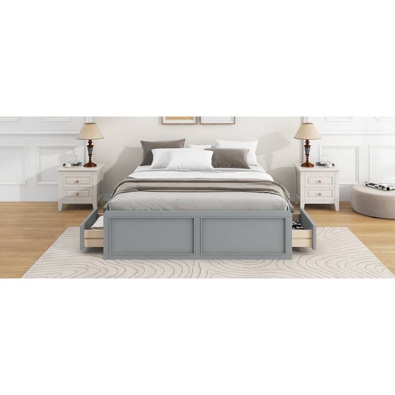 Roomfitters Queen Size Wood Platform Bed with 6 Storage Drawers, Solid Pine