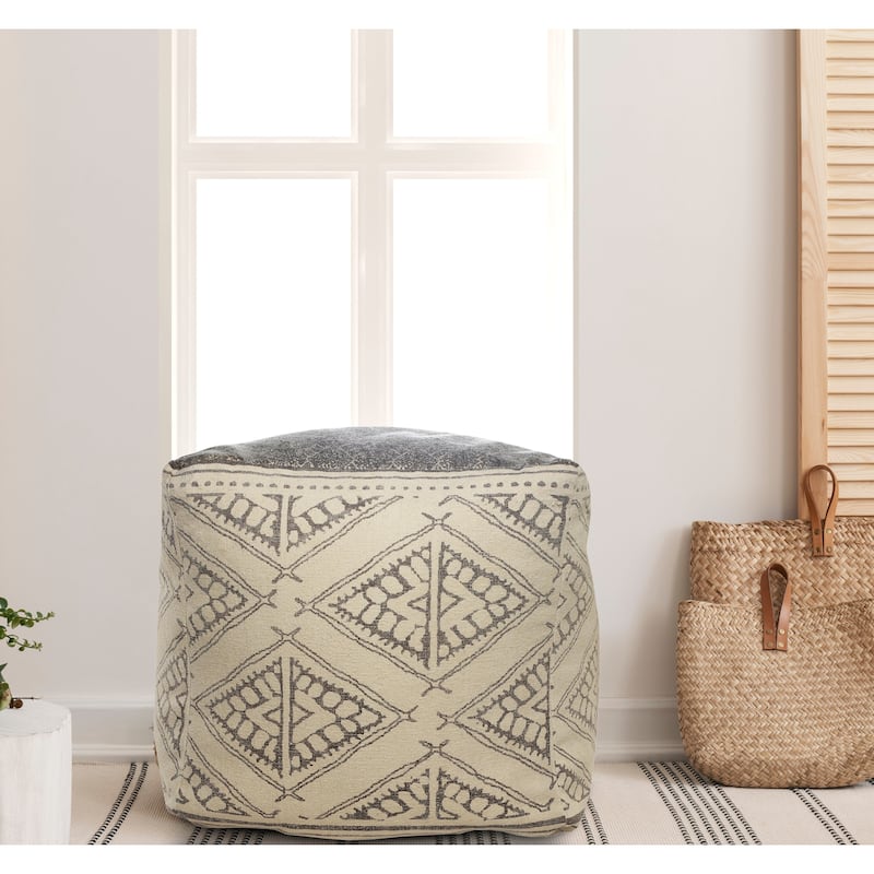 Sevita Handmade Geometric Rustic Farmhouse Pouf