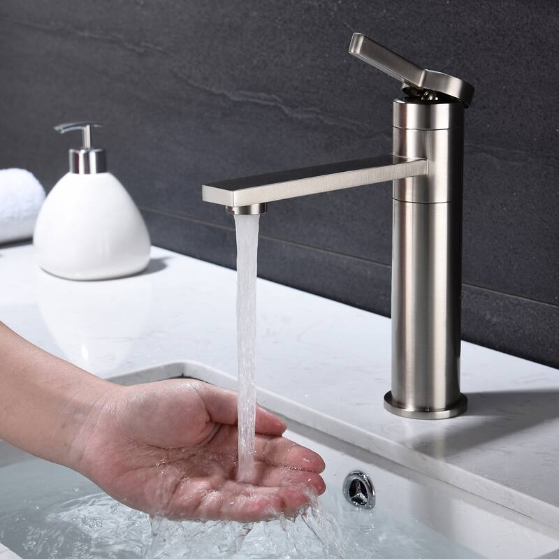 Modern Single Handle Sink Vanity Bathroom Faucet with Protection Against Water Stains and Fingerprints, Single Hole - Off-White