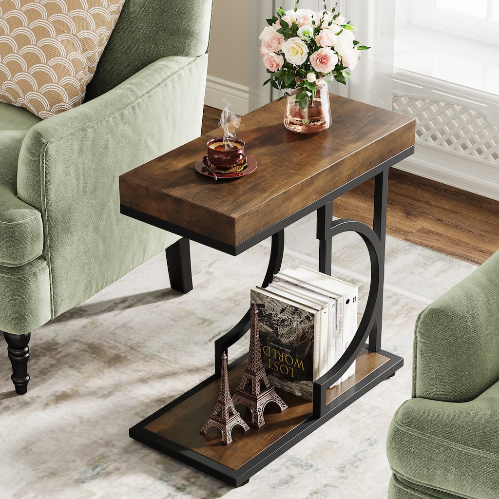 Modern Side Table, C Shaped End Table, Chairside Sofa Bedside Table for Living Room